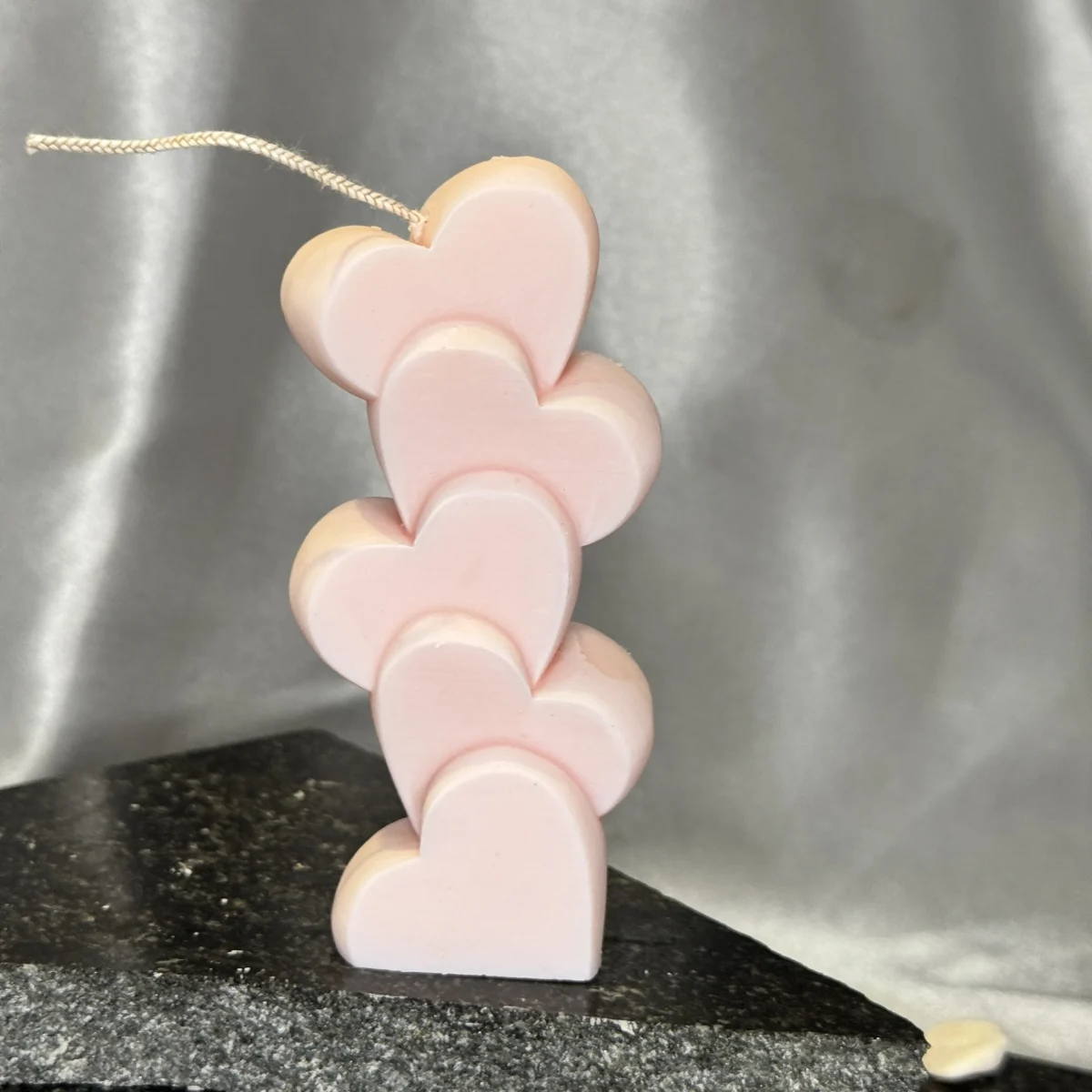 handmade stacked hearts sculptural candle pink soy wax romantic candle UK