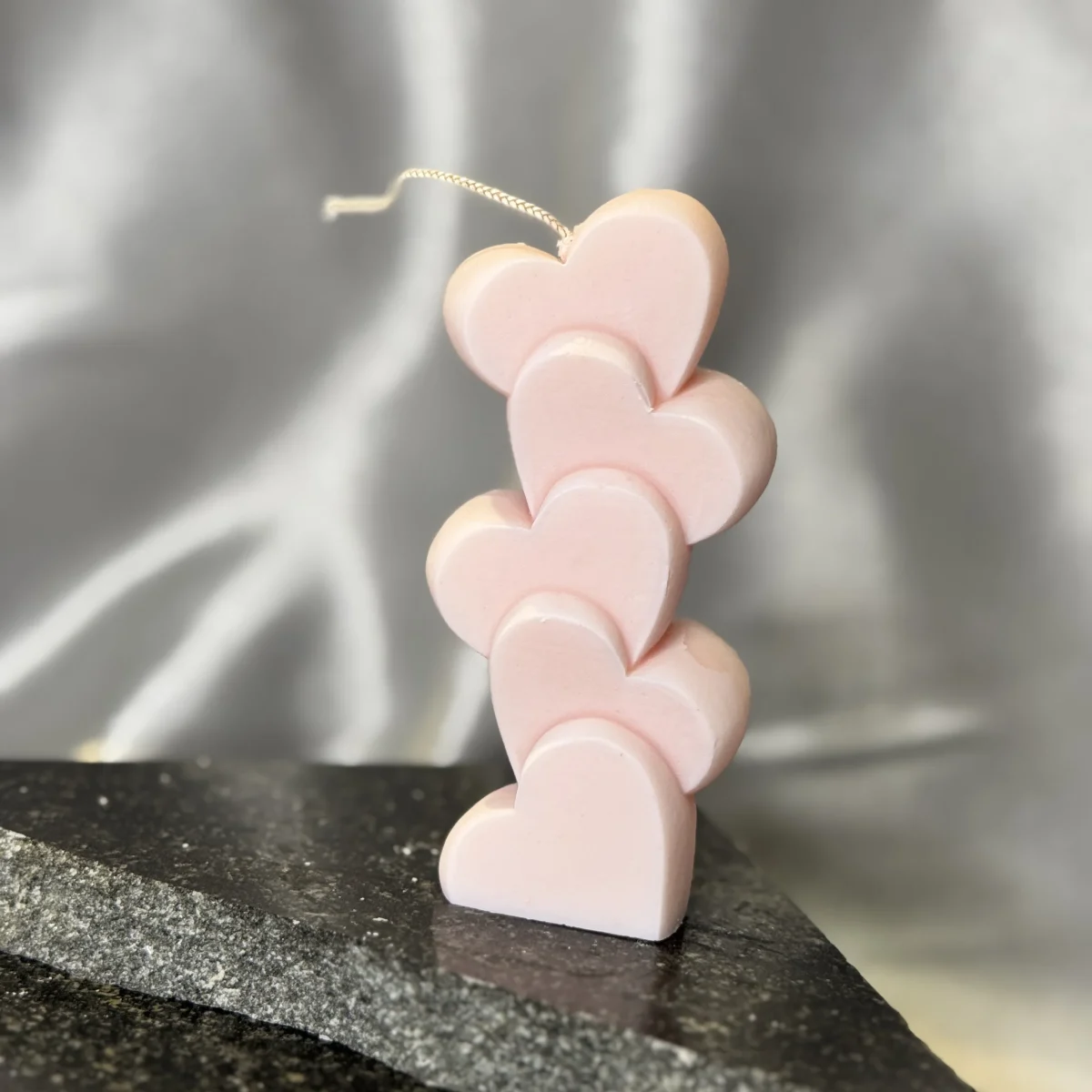 handmade stacked hearts sculptural candle pink soy wax romantic candle UK