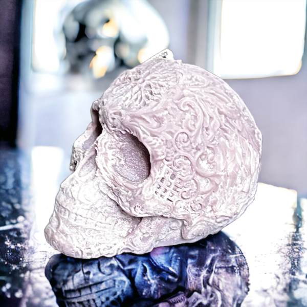 Handmade mandala skull candle made from soy wax, decorative spiritual skull candle