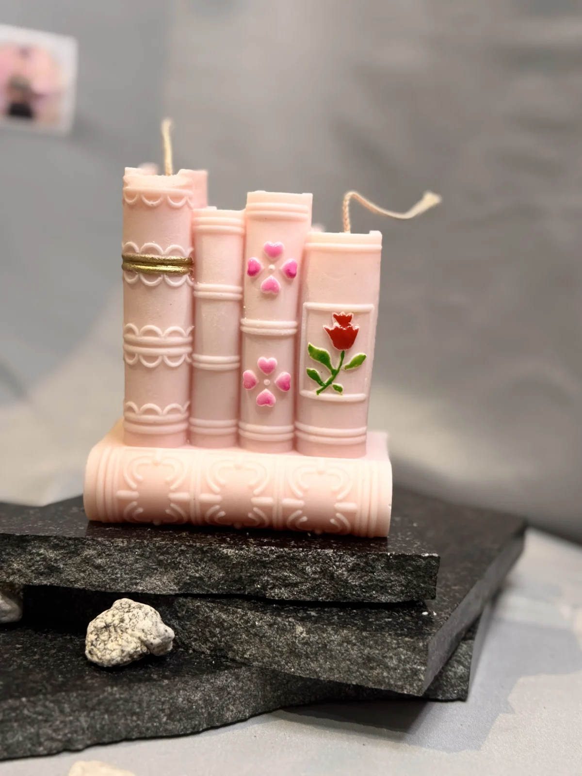 book candle UK handmade soy wax stacked books candle