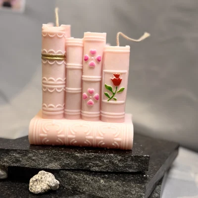 book candle UK handmade soy wax stacked books candle
