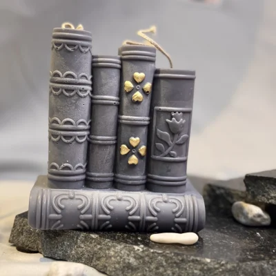 book candle UK handmade soy wax stacked books candle