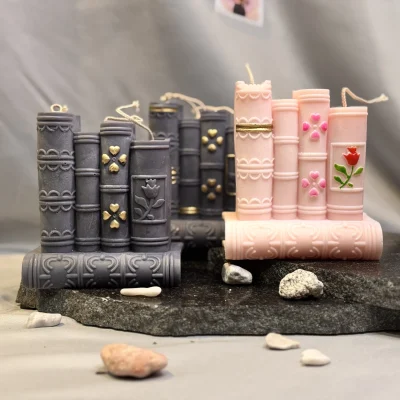 book candle UK handmade soy wax stacked books candle