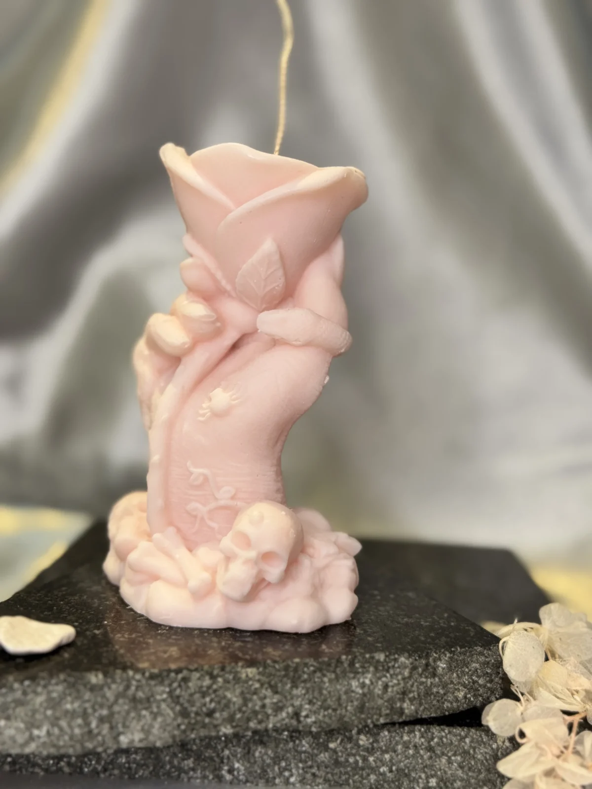 Rose Devotion – Hand Rose CandleRose Devotion sculptural candle featuring hands holding a rose, handmade from natural soy wax. hand rose candle UK handmade soy wax sculptural rose candle