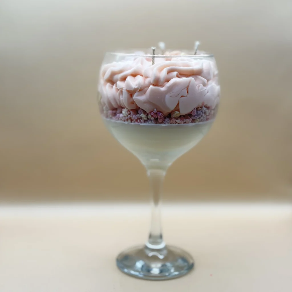 Strawberry dessert candle in gin glass handmade soy wax candle UK – personalised candles aromatherapy
