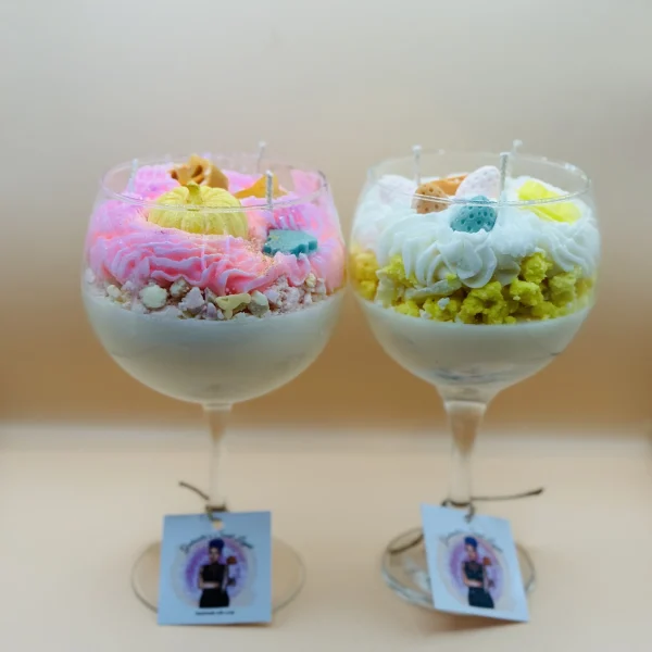 Strawberry dessert candle in gin glass handmade soy wax candle UK