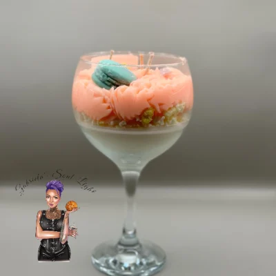 Strawberry dessert candle in gin glass handmade soy wax candle UK
